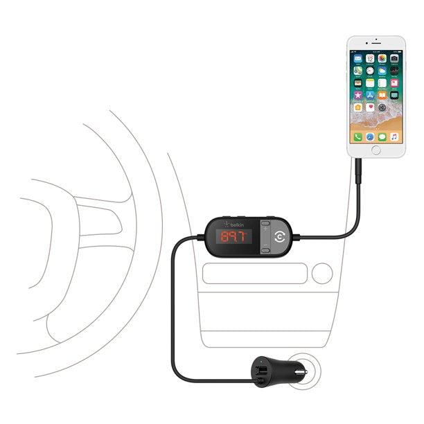 Belkin 1-port USB-A TuneCast In-Car 3.5mm Aux Audio to FM Transmitter - Black