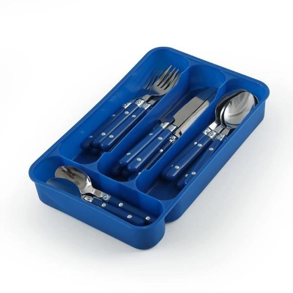 Kitchen Utensils Organizer Spoon & Fork Storage 24-Pieces Blue